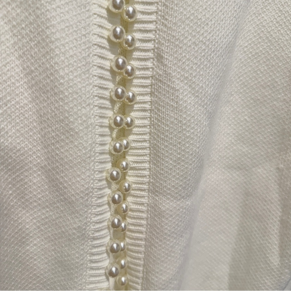 White Open-Front Cardigan with Pearls and distressing - Picture 6 of 11